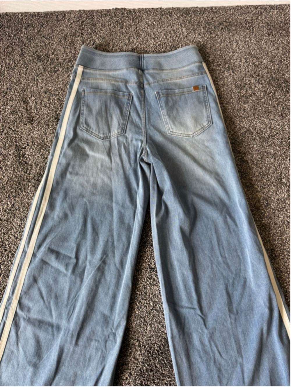 Halara Flex™ High Waisted Stripe Wide Leg Flowy Washed Casual Jeans Light Blue M - Picture 12 of 14